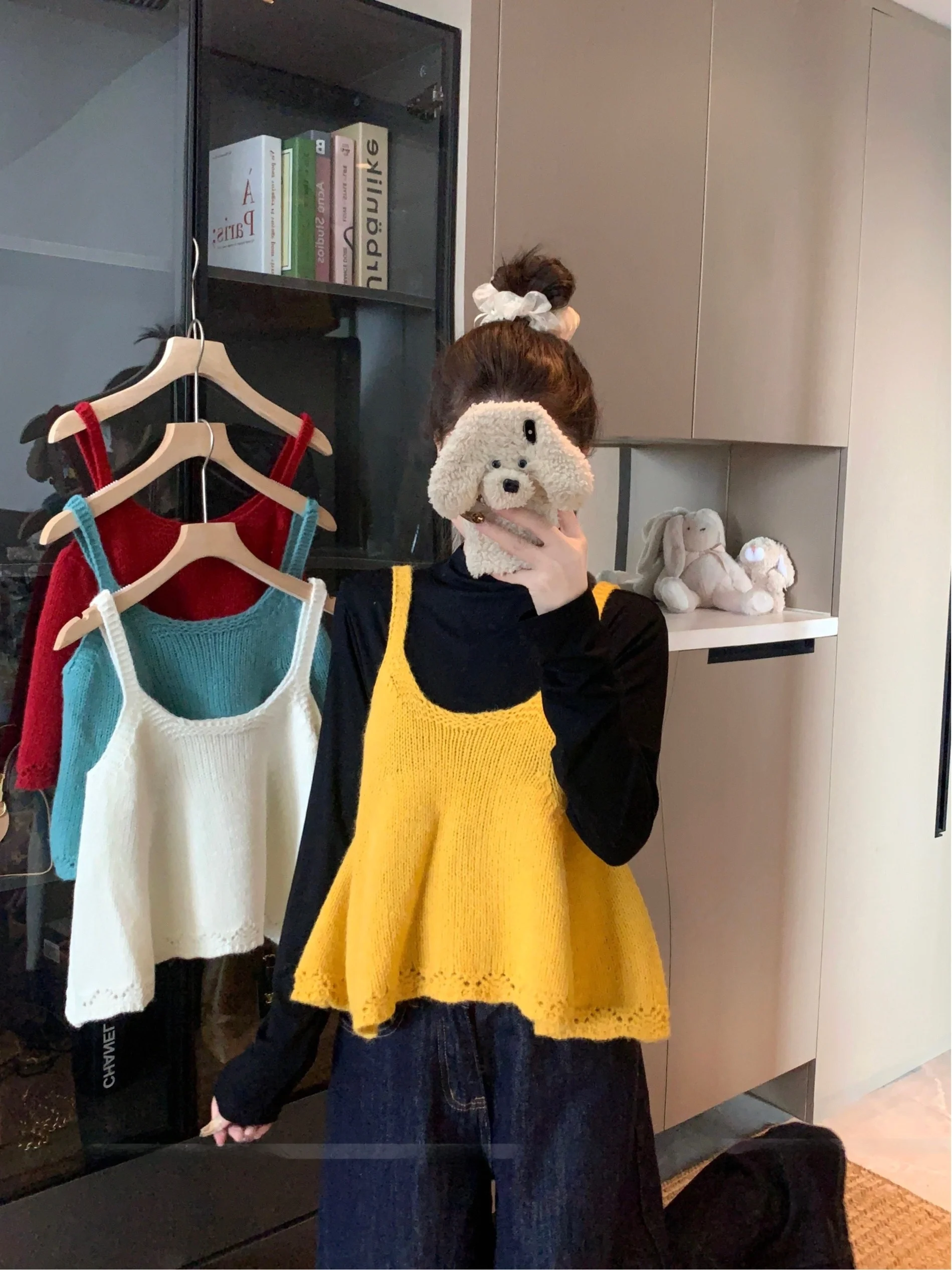 

plus Size Fashionable Knitted Strap Vest Women's Korean Style Autumn Winter New Design Slimming Versatile Short Length Top