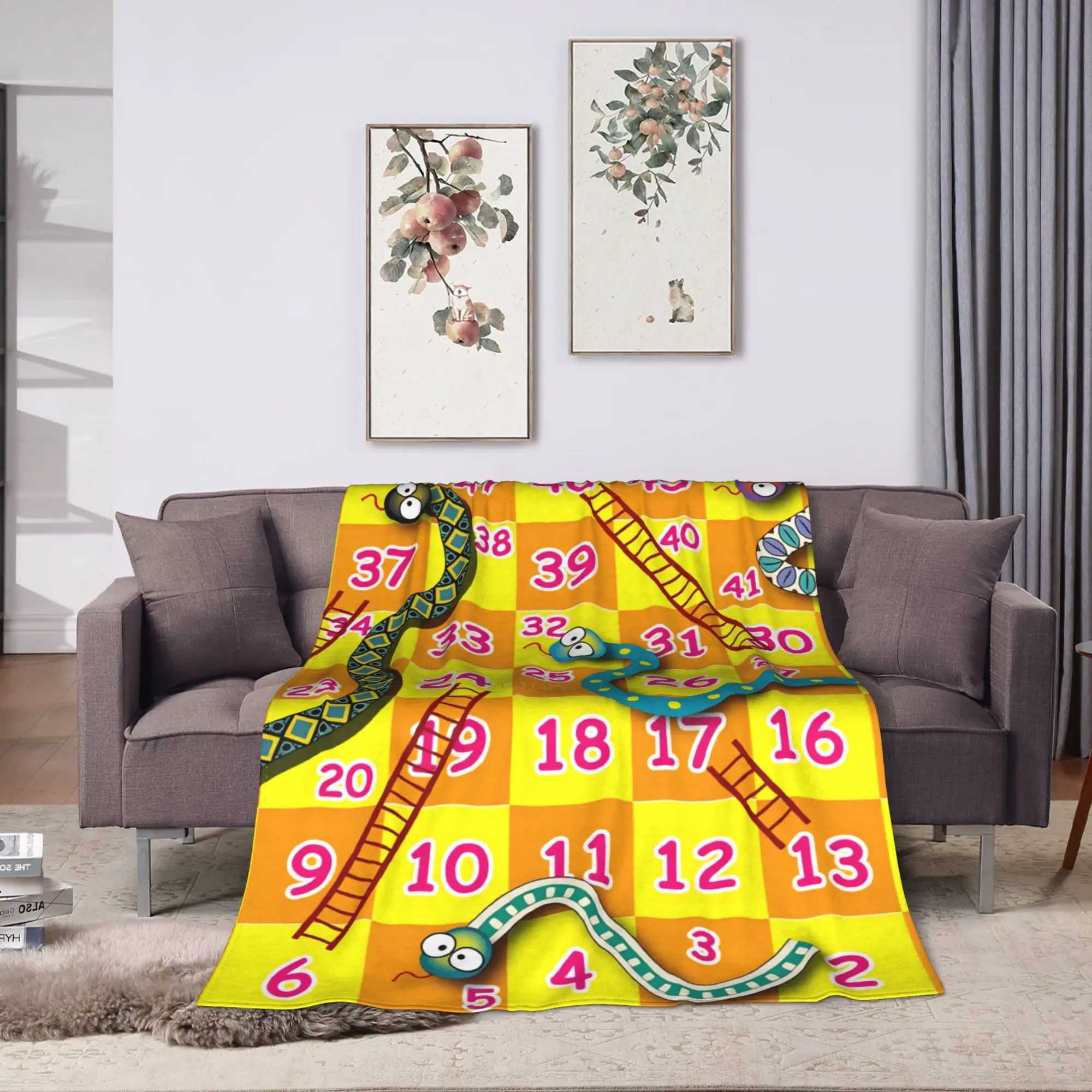 Snake Ladder Chessboard Game Flannel Blankets  Warm Soft Throw Blanket for Bedroom Camping Fashion Bedspread Sofa Bed Cover