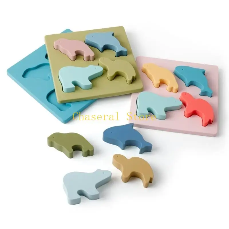 e7ce 유아 모양 퍼즐 동물 모양 학습 장난감 보드 음식 등급 실리콘