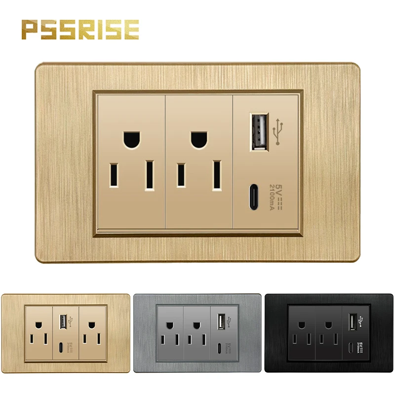 

Розетка PSSRISE US с быстрой зарядкой USB Type-C 20W, американская/мексиканская электрическая розетка с матовой панелью для ПК
