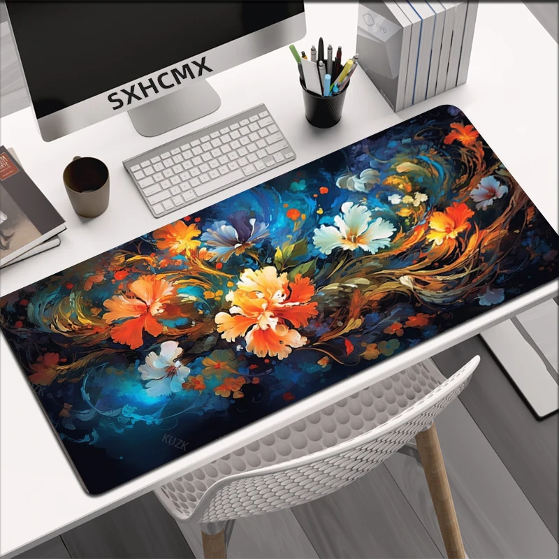 Vibrant Floral Desk Mat, Abstract Colorful Flower HD Keyboard Pad , Large Desk Pad Mouse Pad, Fall Leaves Cute Desk Accessory