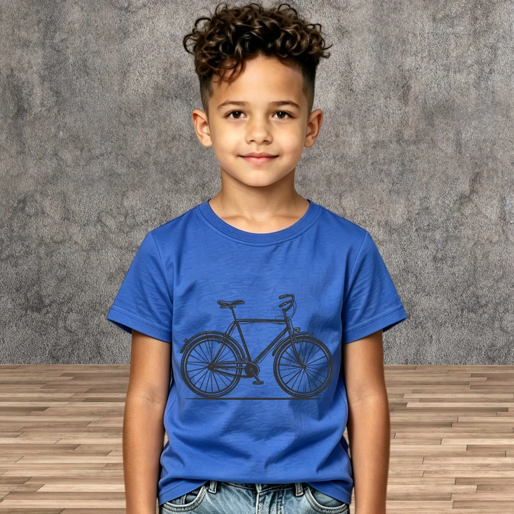 Bicycle Print T-shirt Kids Soft Cotton Short Sleeve Tees Children Crew Neck Summer Tops Toddler Boys Girls