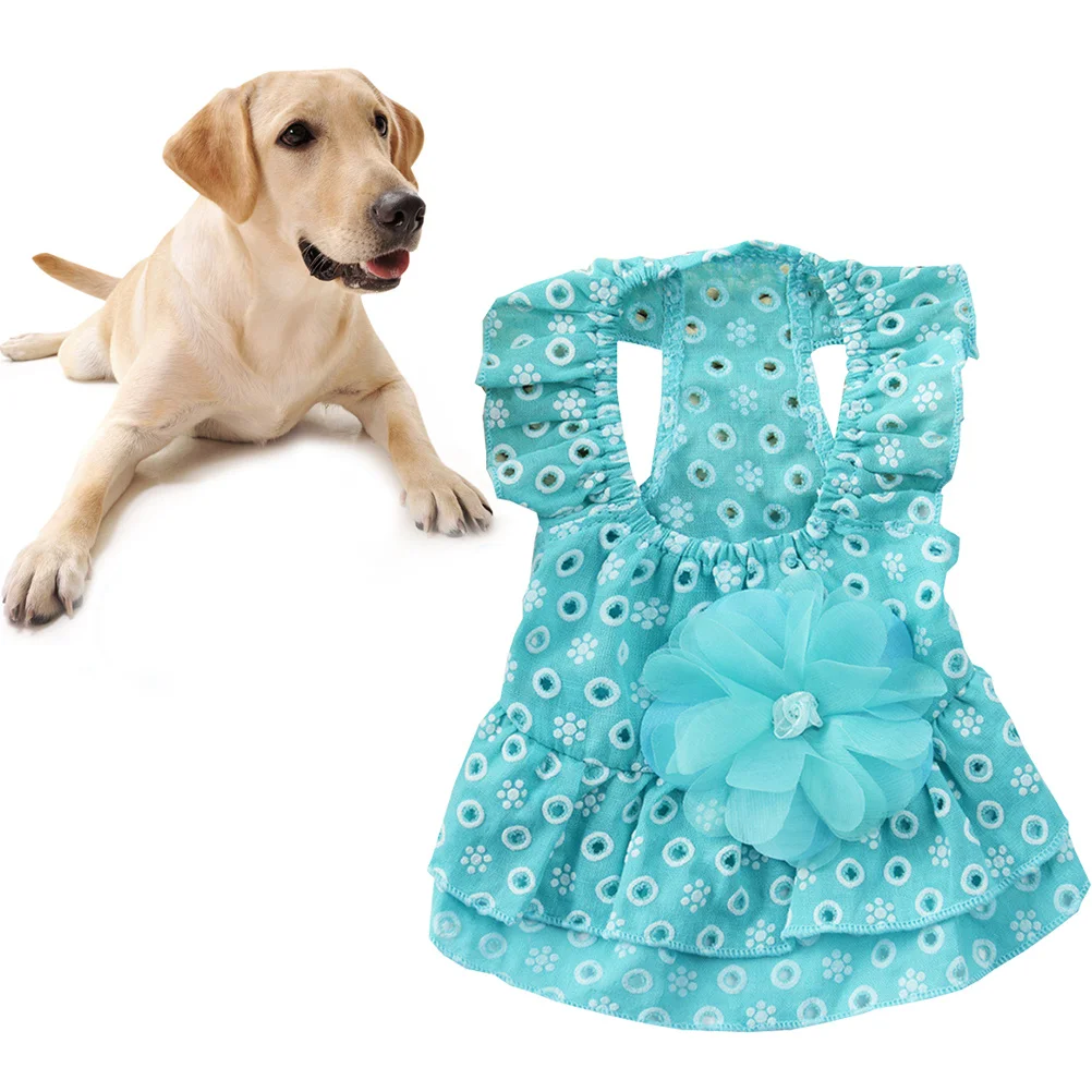 

Lace Outfits Dress for Dog Dresses Dogs Floral Tutu Skirt Female Flower Blue
