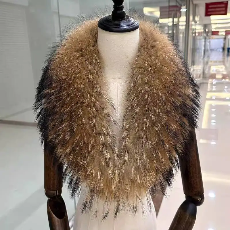 

Winter Real Fox Fur Collar Women Natural Fur Scarf Fluffy Neck Warmer Scarves Luxury Shawls Trim Strip Plush Large Size Woman