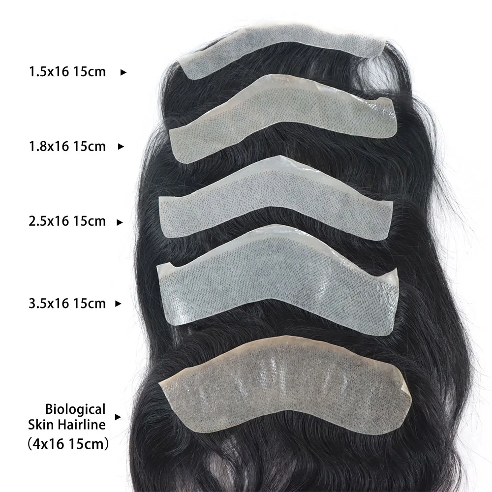 Mens Frontal Toupee V Loop 100% Human Hair Forehead Hairline Patch 0.06mm Thin Skin PU Hairline Men\'s Capillary Prosthesis