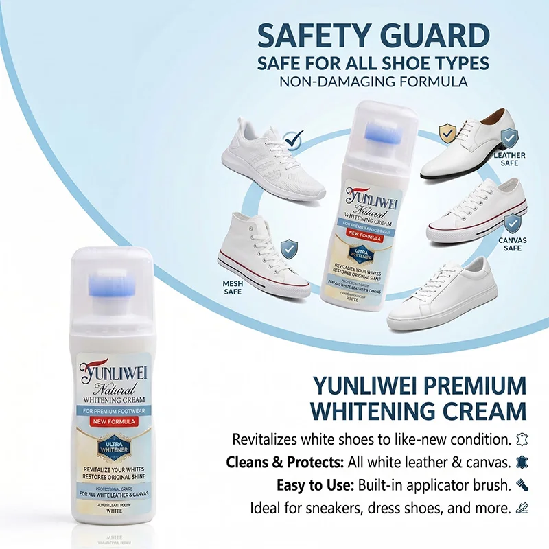 YUNLIWEI Professioneller Weißer Schuh-Reiniger Aufhellungscreme Anti-Vergilbungs-Fleckenentferner Politur für Premium-Leder- und Canvas-Sneaker