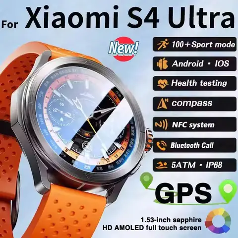샤오미 S4 울트라 스마트 워치 남성용 AMOLED 야외 스포츠 NFC GPS 나침반 심박수 방수 블루투스 통화 스마트워치, 신제품