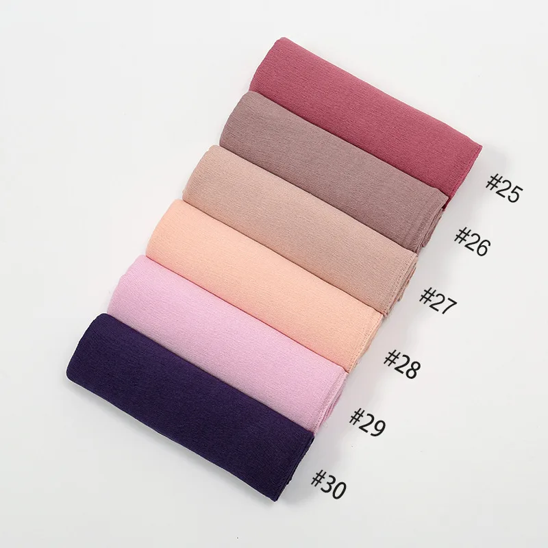 Neue Geknitterte Rayon-Hijabs für Frauen, Einfarbige Schals, Muslimische Weiche Viskose-Kopftücher, Islamischer Turban, Kopfband – Detail 14