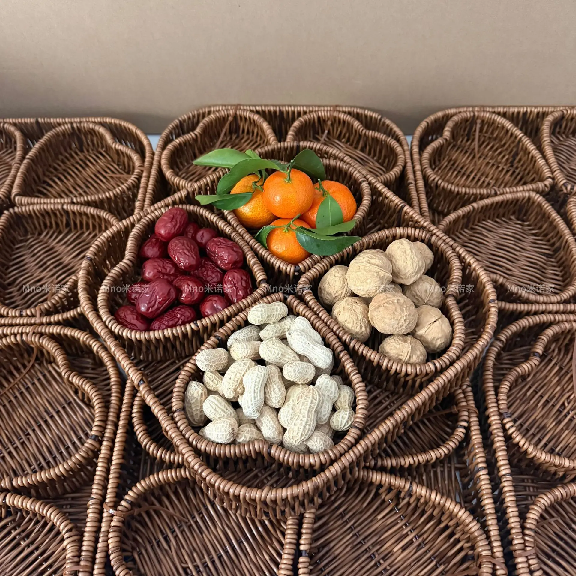 Imitation Rattan Woven Fruit Basket Snack Dried Fruit Nut Divided Basket Square Set Of 4 Living Room Tea Tray Home
