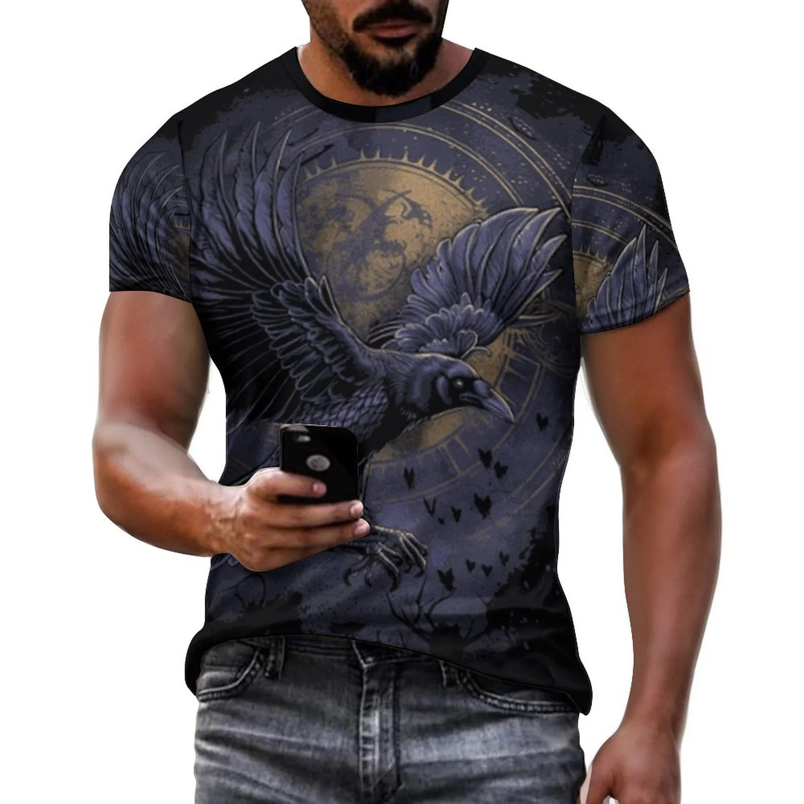 2024 New Men's 3D Graffiti Eagle Pattern T-shirt, Casual Cool Micro Elastic Breathable T-shirt, Summer Outdoor Men's Wear