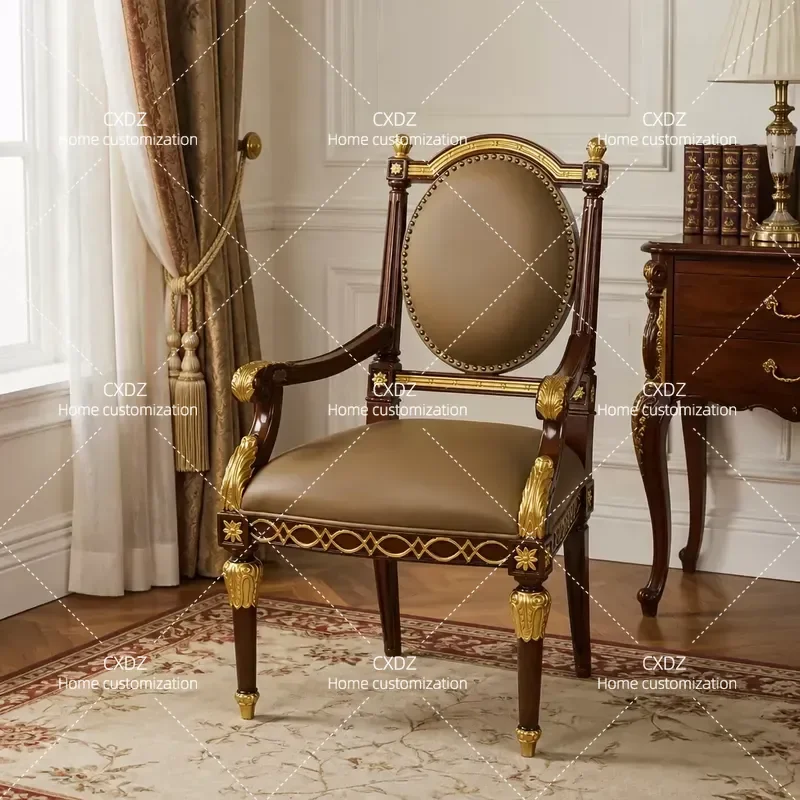American Solid Wood Leather High Back Chair Living Room Study Computer Office Business Negotiation Lounge Sofa Seat