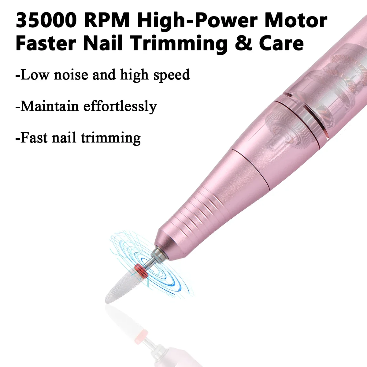 Draadloze nagelboorpen met 35000 RPM hoge snelheid – USB oplaadbaar manicuregereedschap, wordt geleverd met vijl- en polijstkoppen