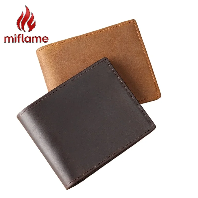 

RFID Blocking Card Holder Men's Genuine Crazy Horse Leather Short Wallet Vintage Handmade for Travel Business