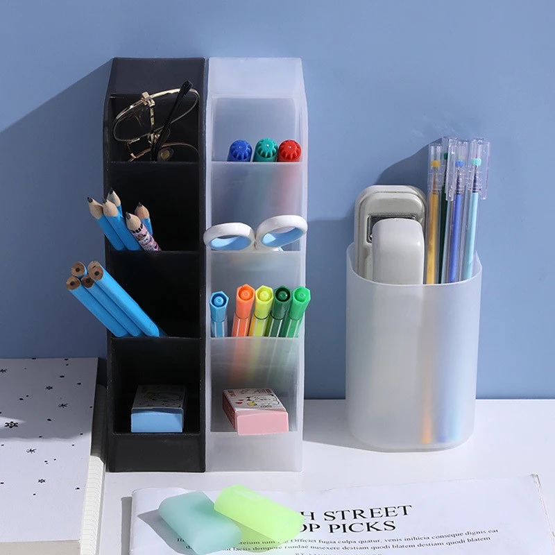 Creative Multifunctional 4 Grid Desktop Organizer Pen Holder Makeup Storage Box School Office Accessories Student Stationery 1PC