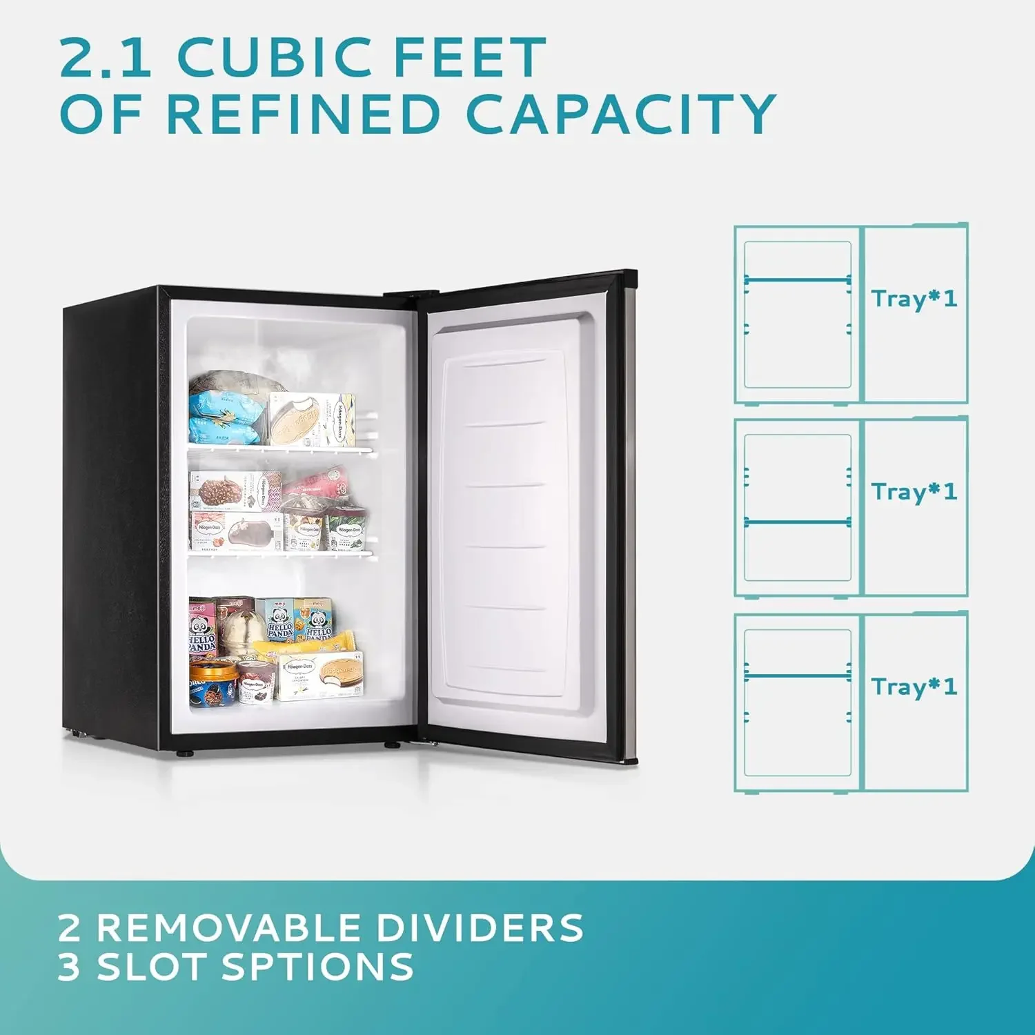 Upright freezer, 2.1 Cubic Feet, Single Door Compact Mini Freezer with Reversible Stainless Steel Door, Removable Shelves