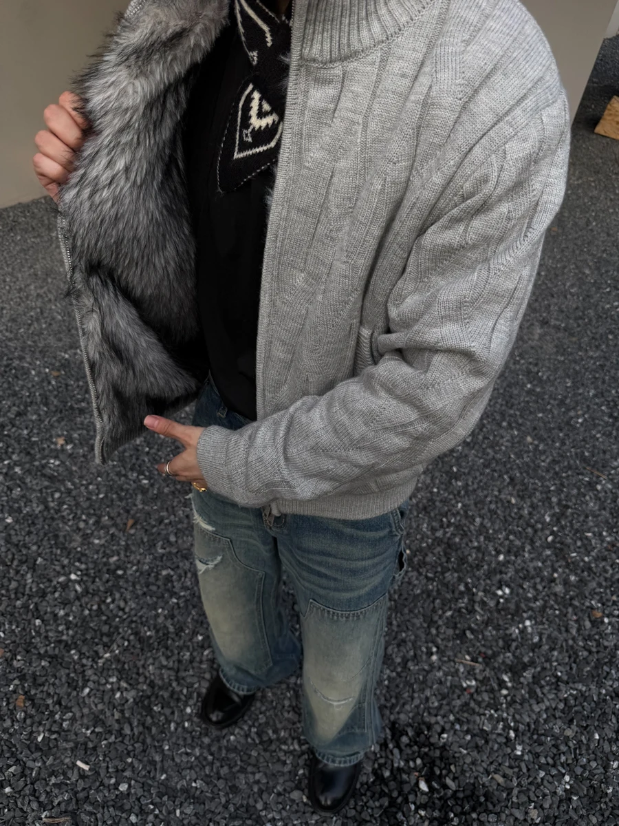 

Cleanfit Knitted Fce Lined Open Cardigan Sweater ex Autumn Winter Lazy Sle Jaet Mountain Eagle Coat