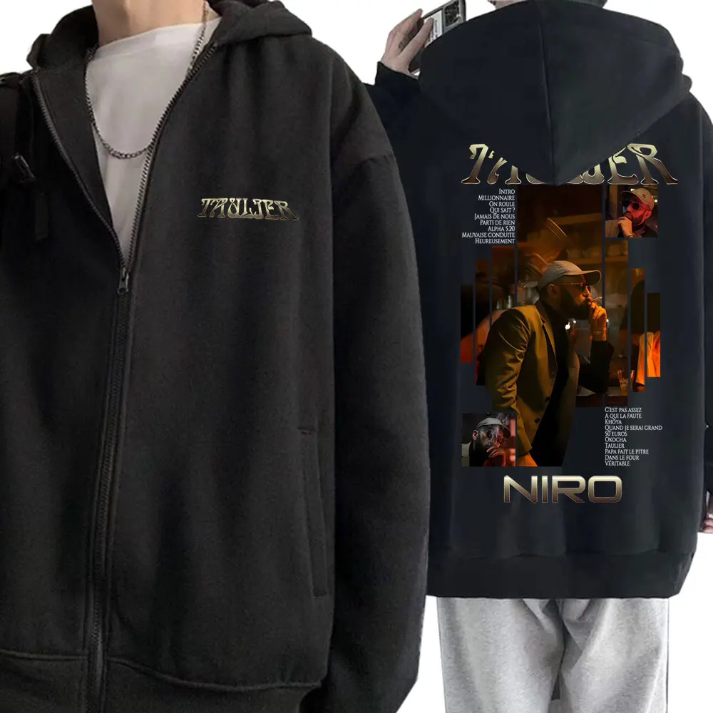 

Rapper Niro Taulier Album Graphic Zipper Hoodie Men Women Hip Hop Fashion Zip Up Jacket Men's Casual Vintage Zip Up Sweatshirt