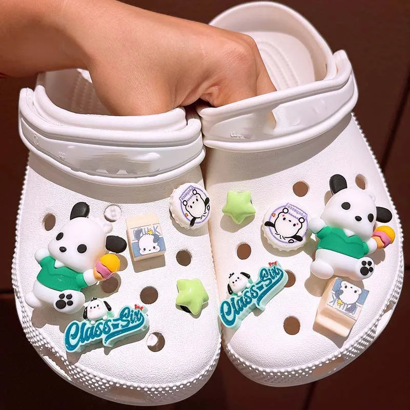 10pcs/set  Kuromi Pochacco Shoesflower Decoration KT Cat Melody Sandals Clogs Cartoon Shoe Accessories Girls Gifts