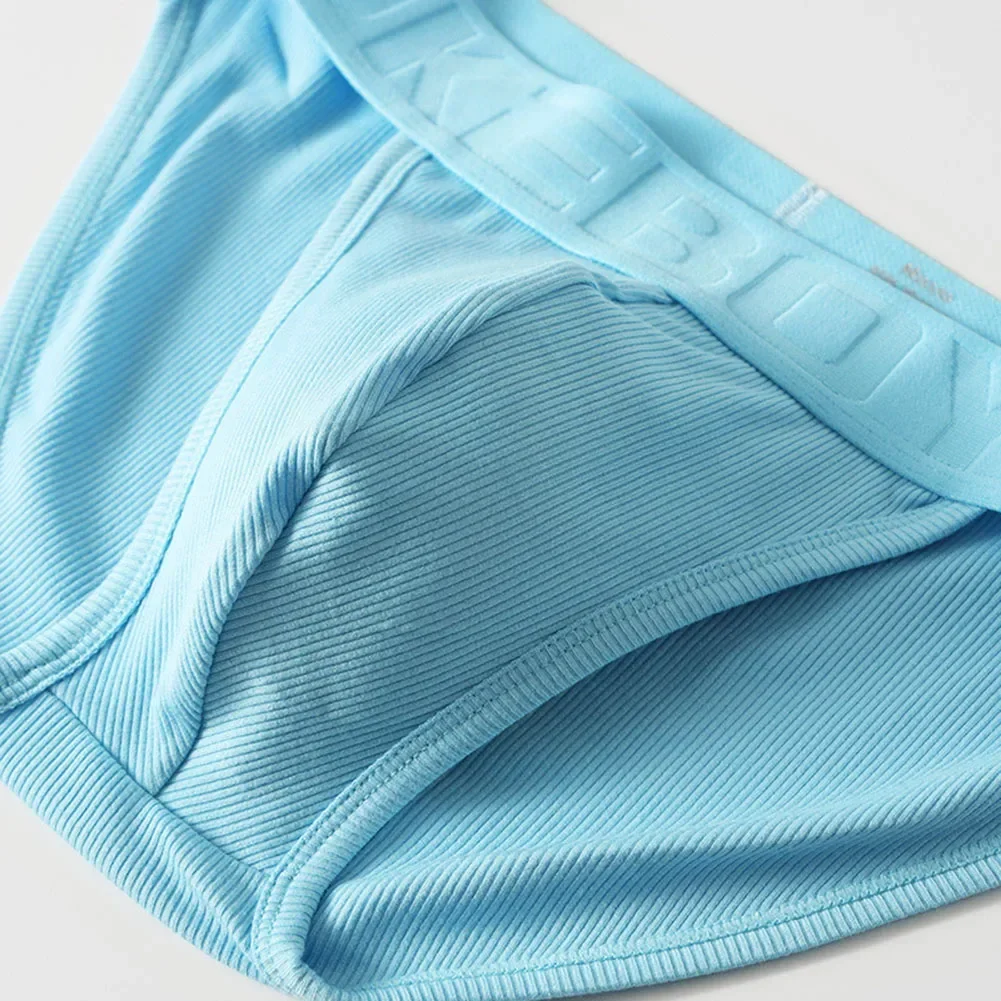 Mens Ribbed Underwear Mid-waist Sweat-absorbing Pouch Briefs Underpants Sexy U Convex Pouch Briefs