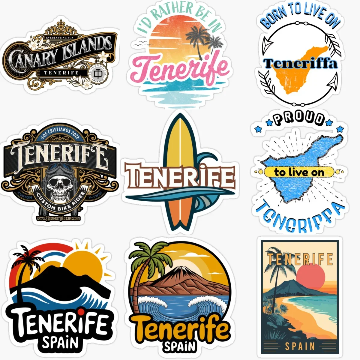 Spain Tenerife Map Skull Emblem Creative Stickers for Car Van Helmet Wall Window Fridge Table Decoration Accessories