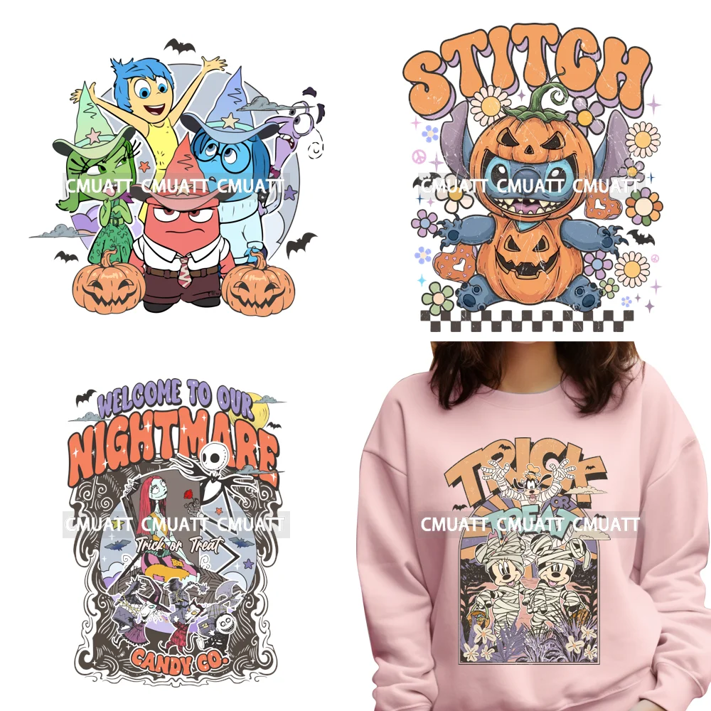 

Spooky Halloween Trick Or Treat Cartoon Pumpkin Season Iron on DTF Washable Transfers Stickers Ready to Press for Clothing Bags