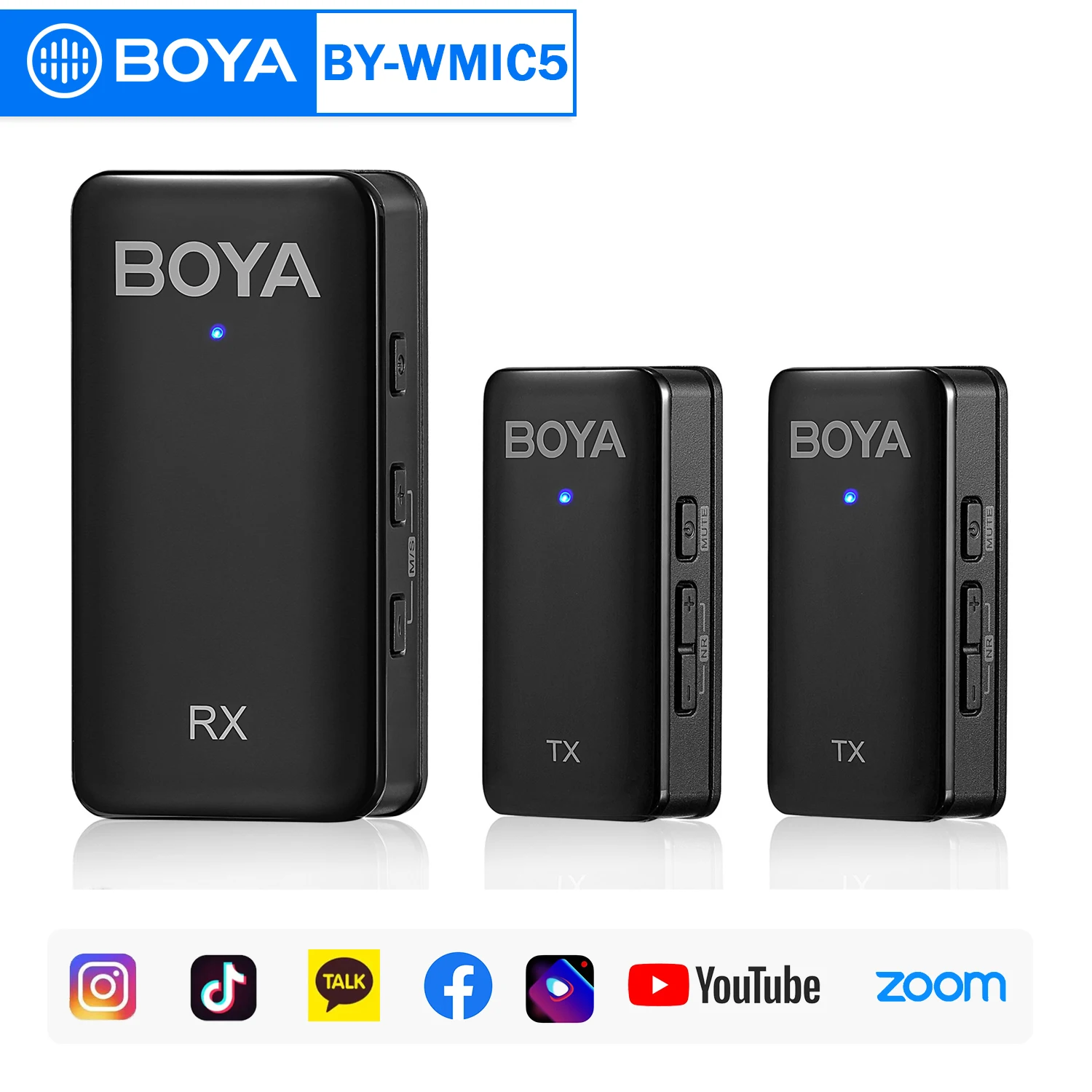 

BOYA BY-WMic5 Dual-Channel Condenser Wireless Lavalier Microphone for iphone DSLRS Camera Recording Vlog Live Streaming YouTube