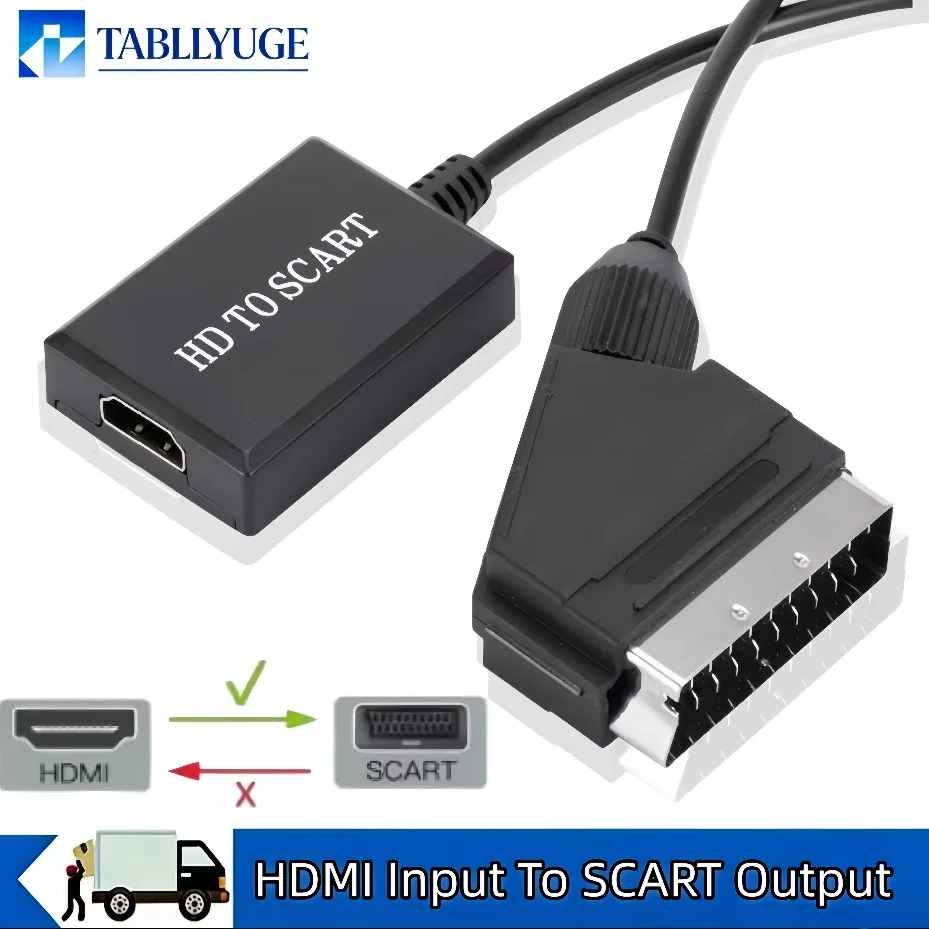 SCART Video and Audio Amplifier Adapter Supporting 1080P HDMI for HD TV DVD for Sky Box STB Plug and Play DC Cable
