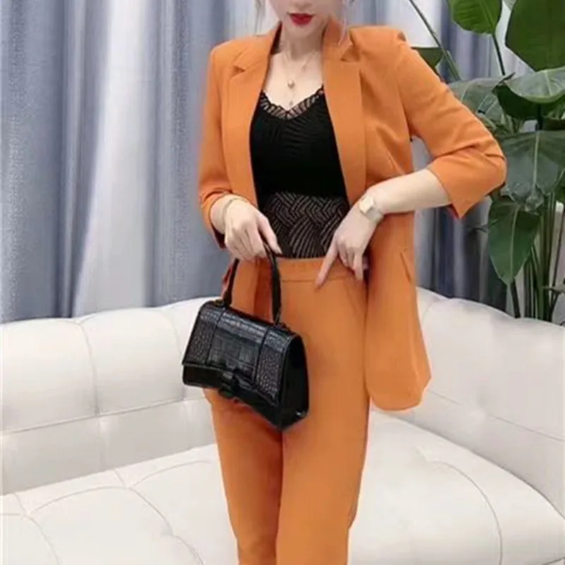 Veste fine décontractée deux pièces pour femme, pantalon élégant imbibé, tenues à la mode, blazer pour femme, printemps et été, nouveau