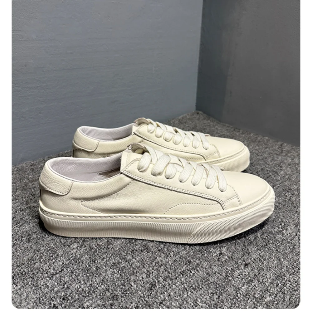 

High-End Genuine Leather White Sneakers New Style Simple Elegant Japanese-Style Men's Versatile Casual Sneakers