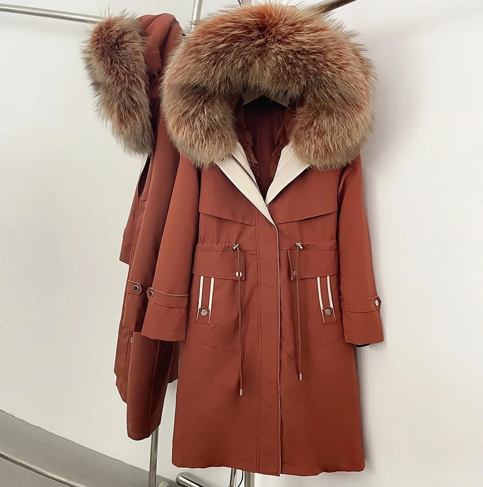 Parka pour temps froid extrême pour femme, manteau imperméable coupe-vent avec capuche en fourrure de renard et intérieur en fourrure de lapin, veste d'hiver épaisse et chaude