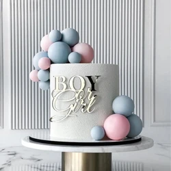 Unique Boy or Girl Side Cake Topper for Baby Shower with Gold Acrylic Decoration Baking Decorating Tools Party Supplies