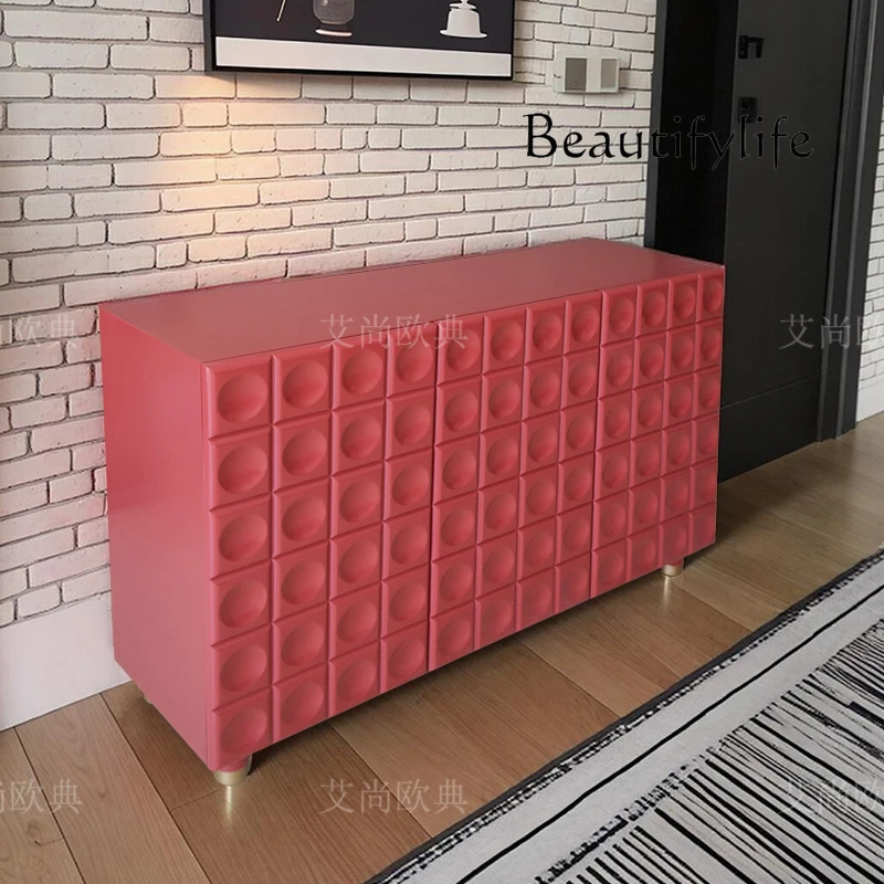 Italian light luxury door cabinet solid wood shoe cabinet multi-layer storage shape retro red design sense