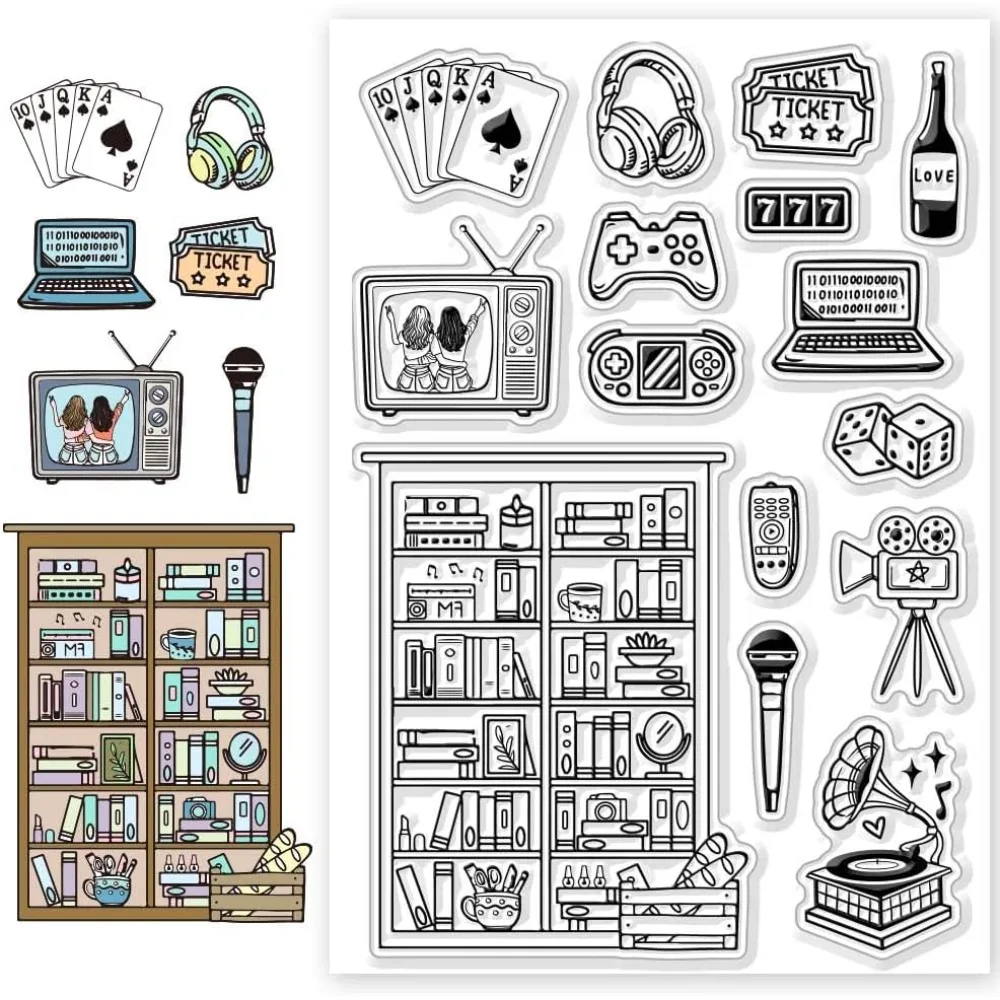 Leisure Games Clear Stamps Bookshelf Record Player Stamps SiliconeTransparent Paper Craft for making kit