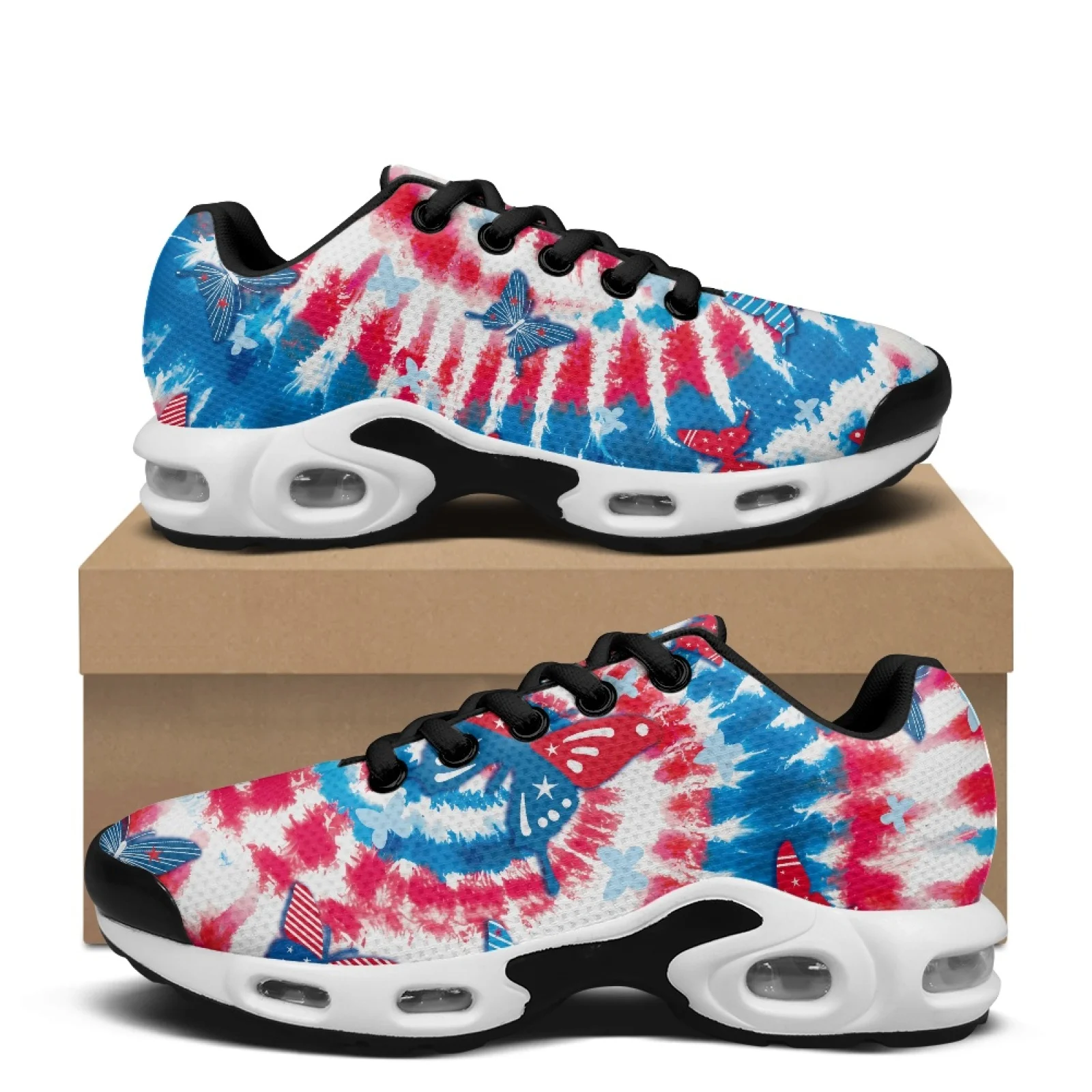 Air Cushion Jogger Shoes Men - PENSTROLL バタフライタイダイ レースアップスニーカー メッシュジョガー アスレチックスニーカー エアクッション