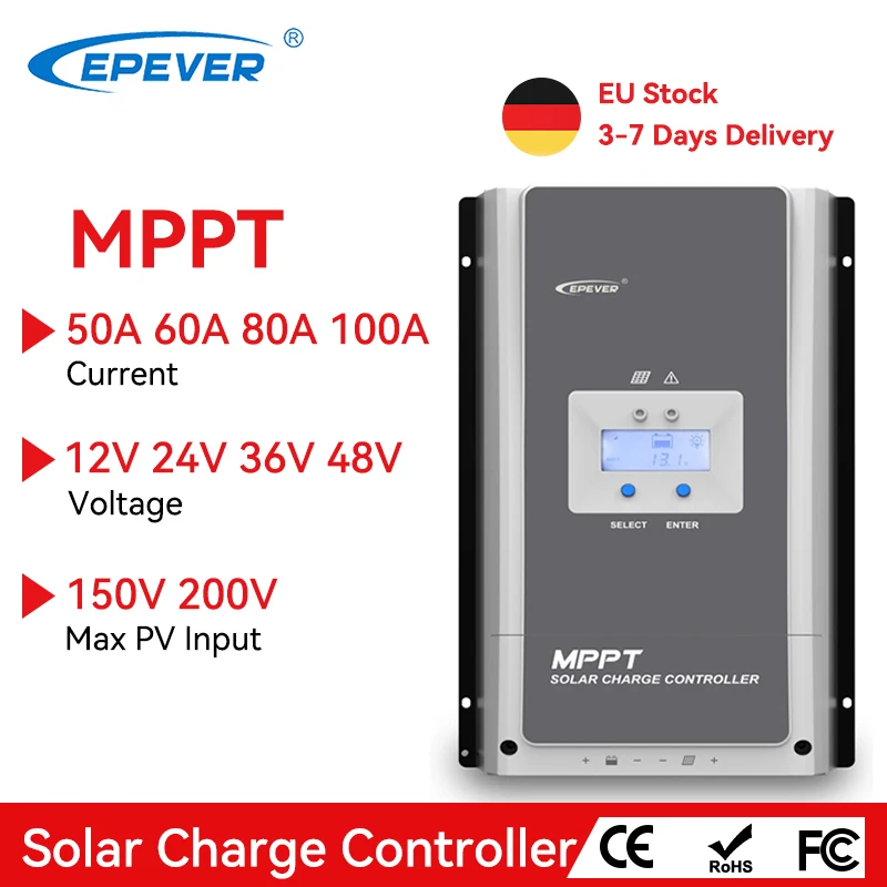 EPEVER Tracer AN 50A 60A 80A 100A MPPT Solar Charge Controller 12V 24V 36V 48V Auto Solar Panel Regulator Max PV 150VDC 200VDC