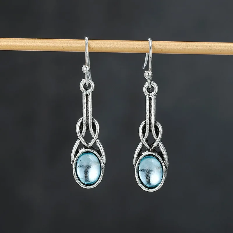 1 Pair Elegant Bohemian Style Sea Blue Faux Gemstone Pendant Earrings, Suitable for Daily, Party, Travel Wear As Jewelry Gift