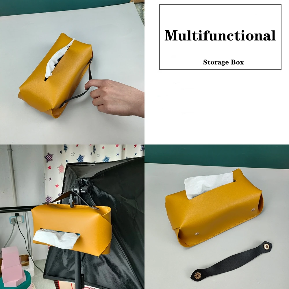 Simple PU Leather Tissue Case Desktop Napkin Pumping Paper Storage Box Foldable Paper Towel Container for Home Car Decoration