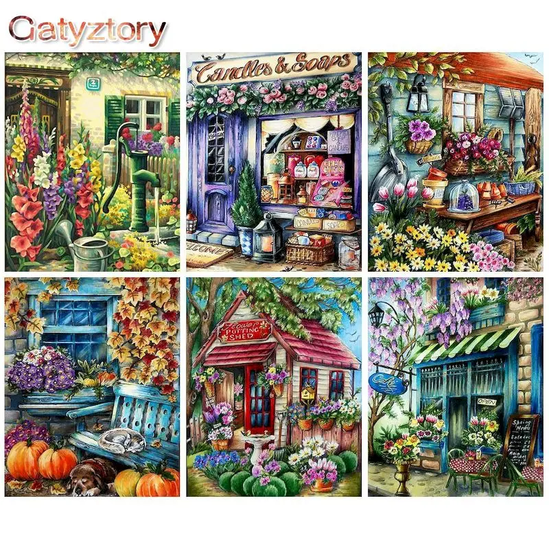 

GATYZTORY Frame DIY Painting By Numbers Flower House Acrylic Paint By Number Handpainted For Home Decor Calligraphy Painting