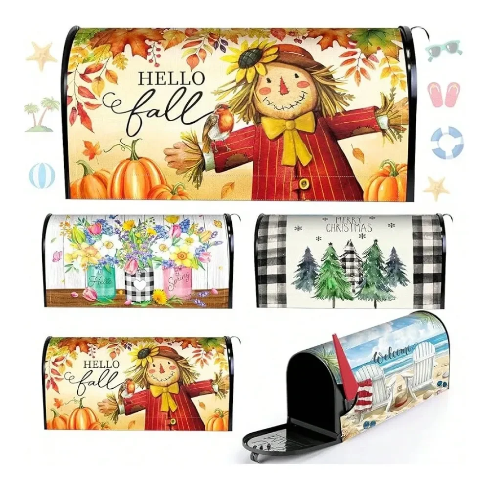 

4 Pcs Mailbox Covers Standard Size 18 X 21 Inch Welcome Fall Spring Summer Winter Seasonal Magnetic Mailbox Covers Wraps Holida