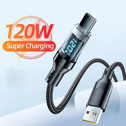 120W USB Type C Cable Fast Charging Cable For Xiaomi Redmi LED Display Phone Data Cord For Samsung Huawei Honor OPPO 1M 2M