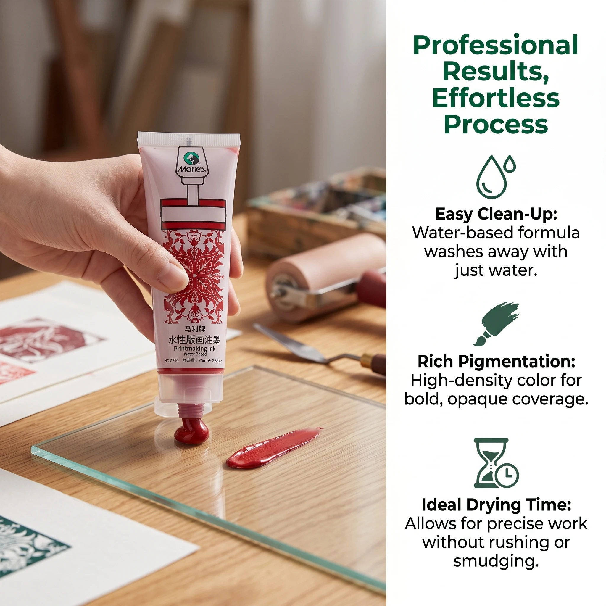 6Pcs Marie's Water-based Printmaking Ink 75ml for Linoleum Wood Soft Block Paper Cardboard Printing Art Craft Supplies