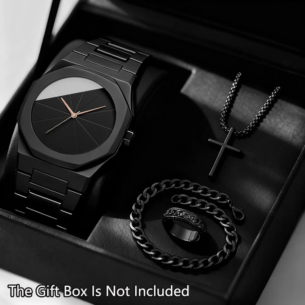 4-piece men's watch and accessories set, a perfect match suitable for both business and casual styles, no box included