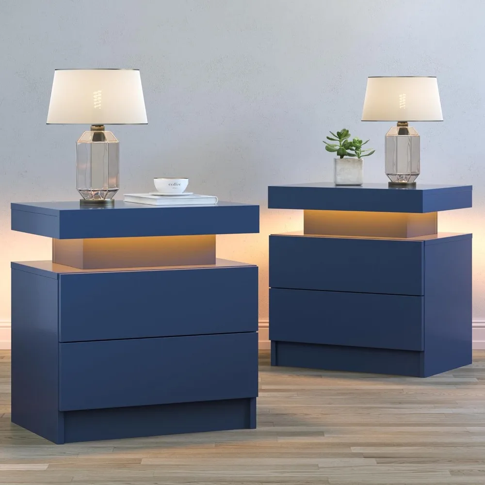 

LED Nightstands Set of 2 Modern Nightstand with 2 Drawers LED Bedside Tables for Living Room Bedroom