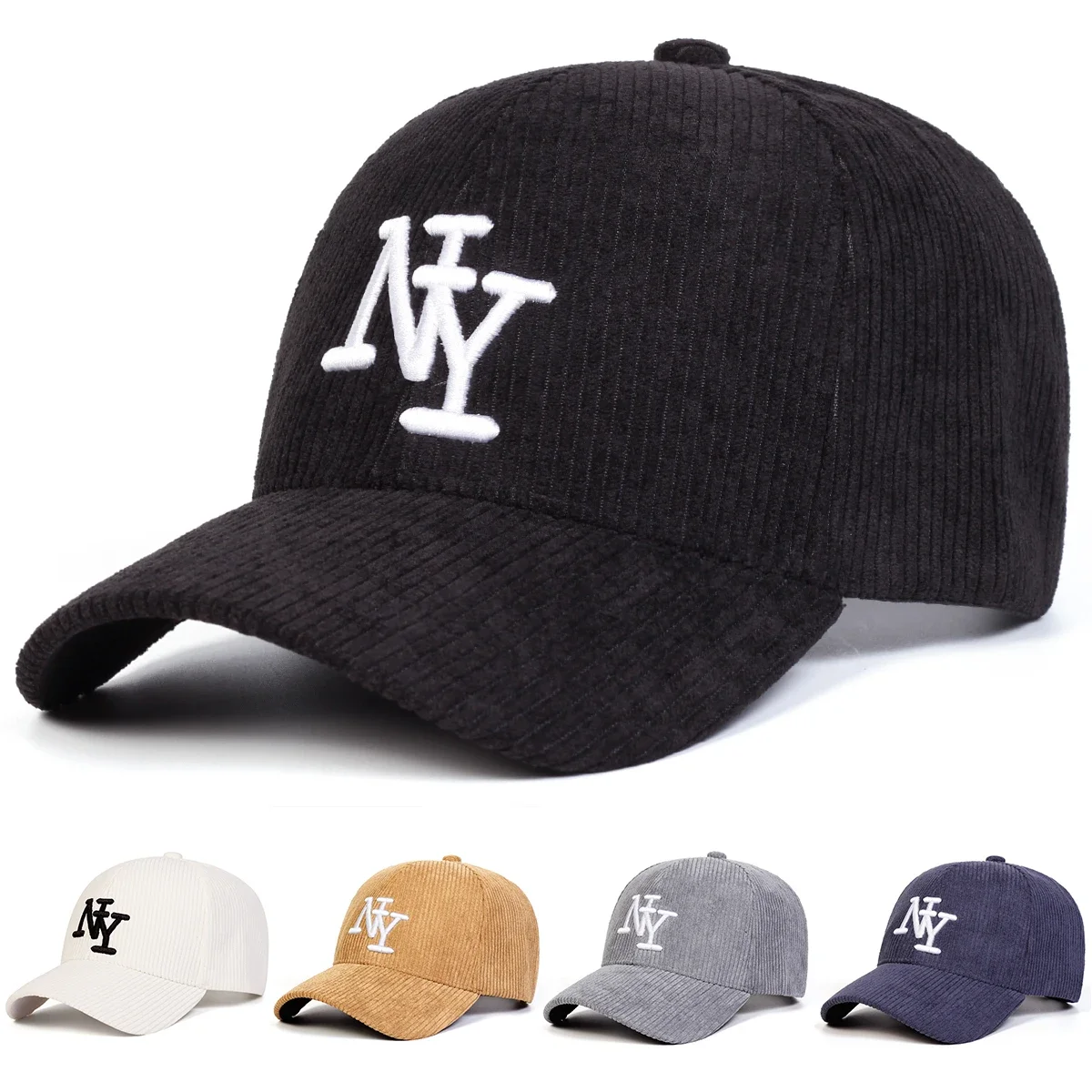 Gorras de Béisbol Unisex de Pana con Bordado de Letras NY, Ajustables, Casuales, para Primavera y Otoño, Protección Solar, Gorra Deportiva