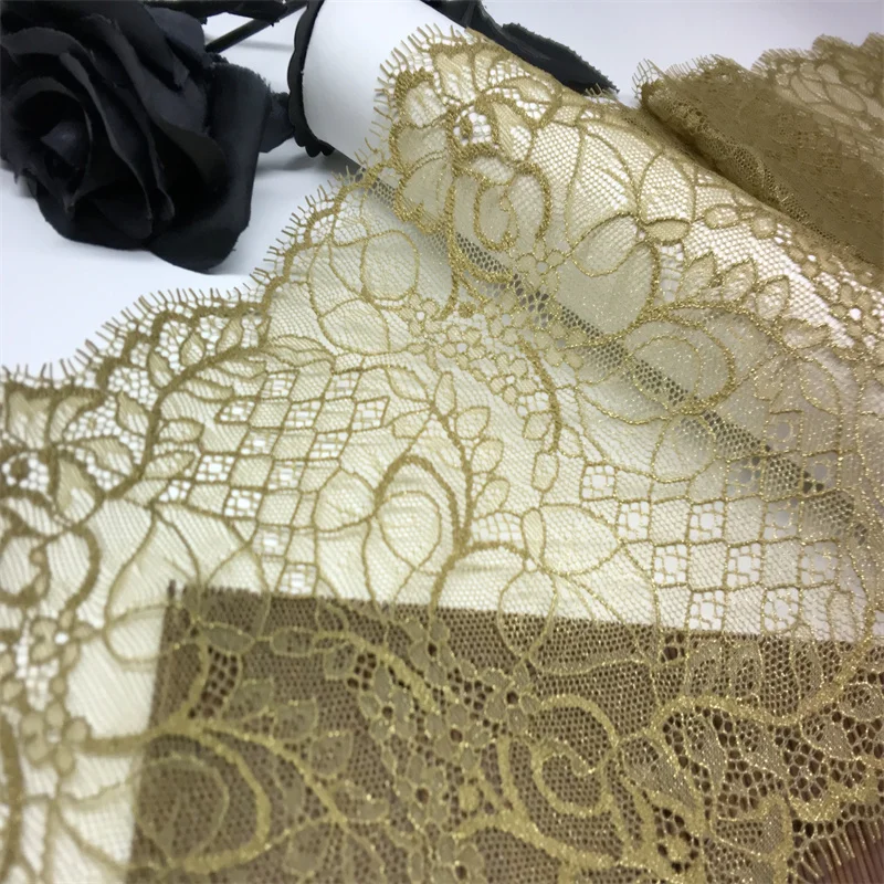 Olive-Green Lace Fabric Chantilly Foiled Lace Trim DIY Needle Work Clothing Accessories Eyelash Lace for Crafts