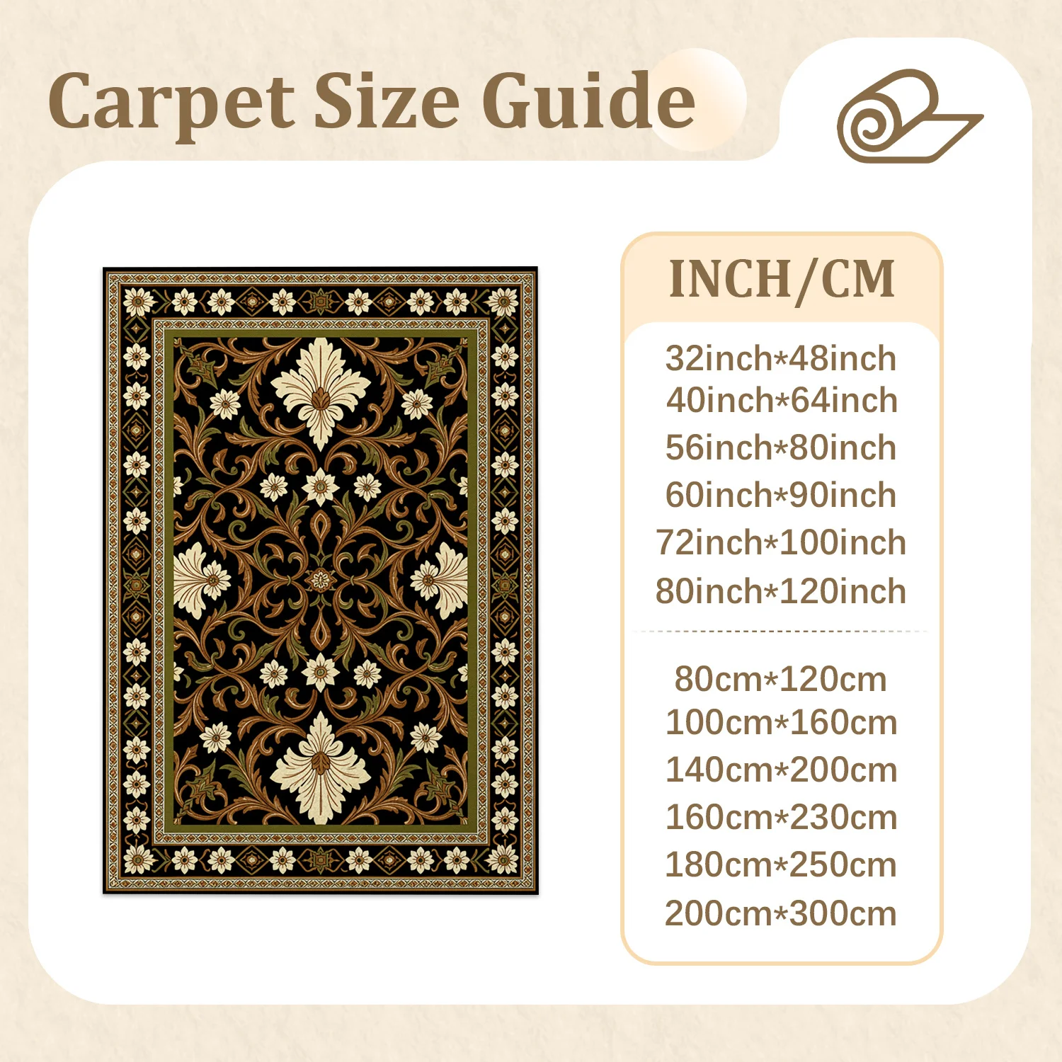 Ornate Floral Scroll Pattern Area Rug, Premium Velvet Material, Machine Washable, Suitable for Living Room Bedroom Dining Room, Ideal Decor for Halloween Thanksgiving Black Friday Christmas New Year Celebrations