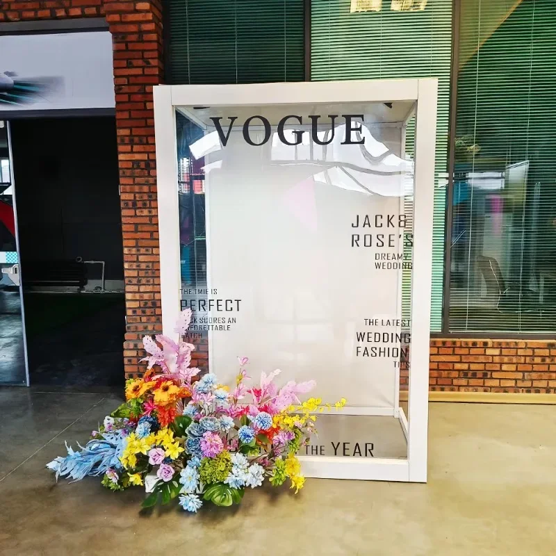 

Custom Detachable Aluminum Vogue Magazine Cover Photo Booth Soft Clear PC Acrylic Front Magazine Booth Box