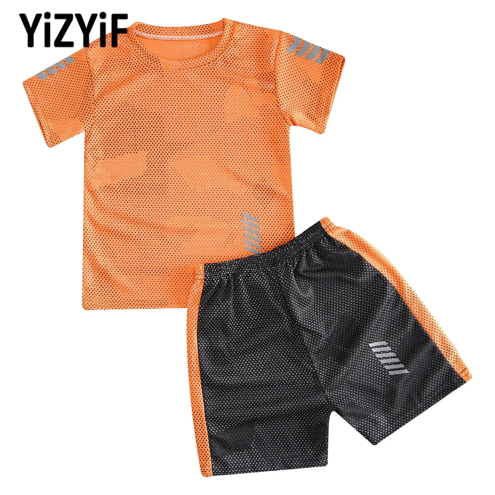 Kids Boys Running Set Quickly Dry Sport Suit Short Sleeve T-shirt Shorts Set Football Basketball Game Training Sportswear