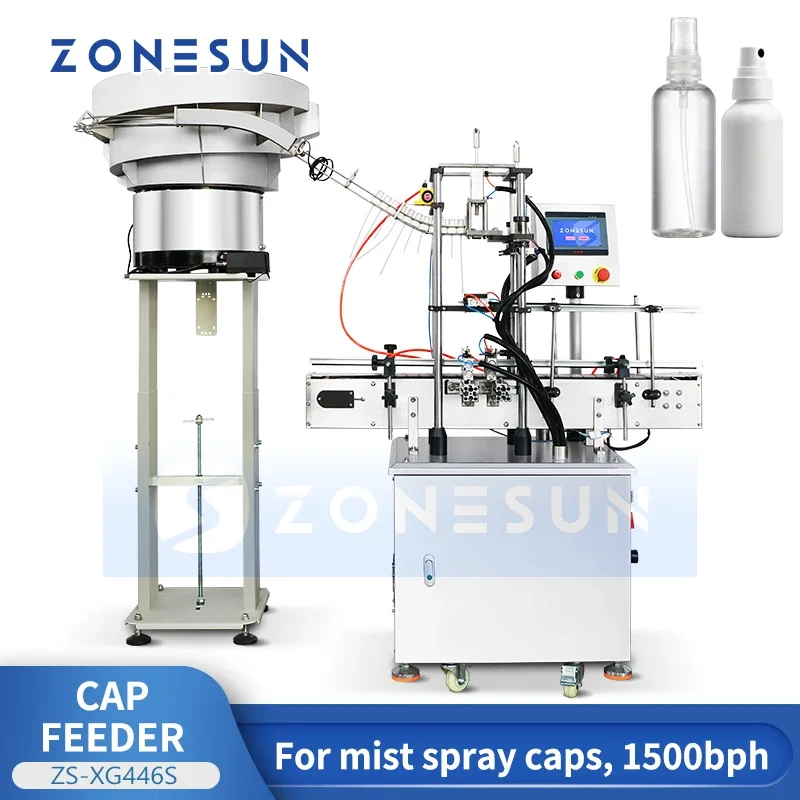 Zonesun-pulverizador de gatillo ZS-XG446S, máquina de alimentación, alimentador de cuenco vibratorio, tubo de inmersión suave, equipo de embalaje de botella pulverizadora