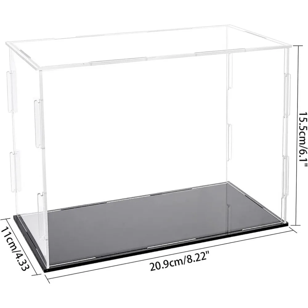 Acrylic Box with Black Stand and Rubber Band 7.8x4x5.9inch Cube Clear Acrylic Display Cases for Collectibles Self-Assembly